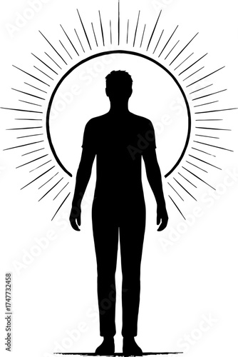 Human shape surrounded by circular aura - enlightenment symbolism vector with white background 