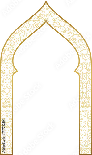 Ornate Golden Islamic Archway on Black Background vector