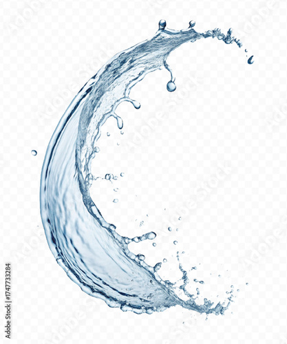 realistic 3d fresh liquid water splash in mid air cut and curve style isolated on transparent background