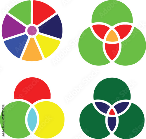  Icon Color Wheels Mixing Circles Design.