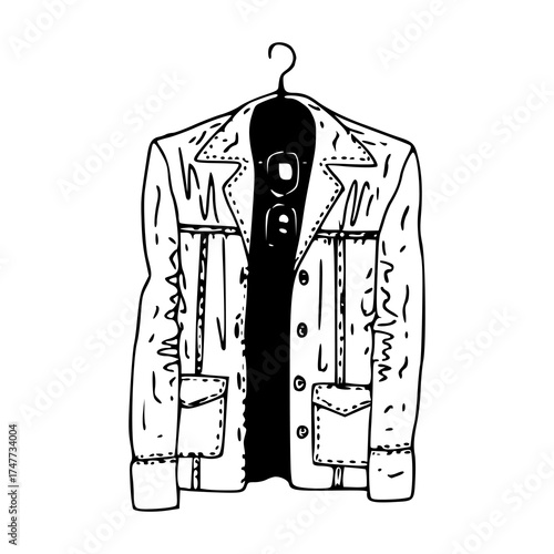 classic denim jacket on hanger with eyeglasses illustration