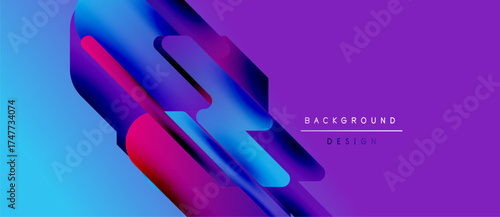Abstract geometric shapes, vibrant gradients. Blue, purple, pink hues create dynamic visual effect. Modern design element.