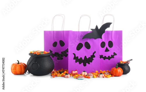 Paper bags, pumpkins, cauld...
