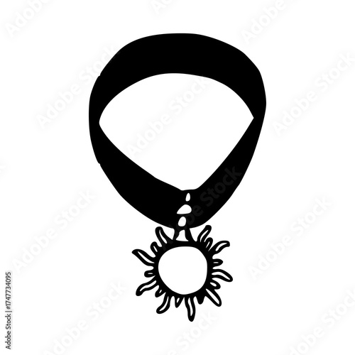 fashion accessory: stylized sun pendant on ribbon choker