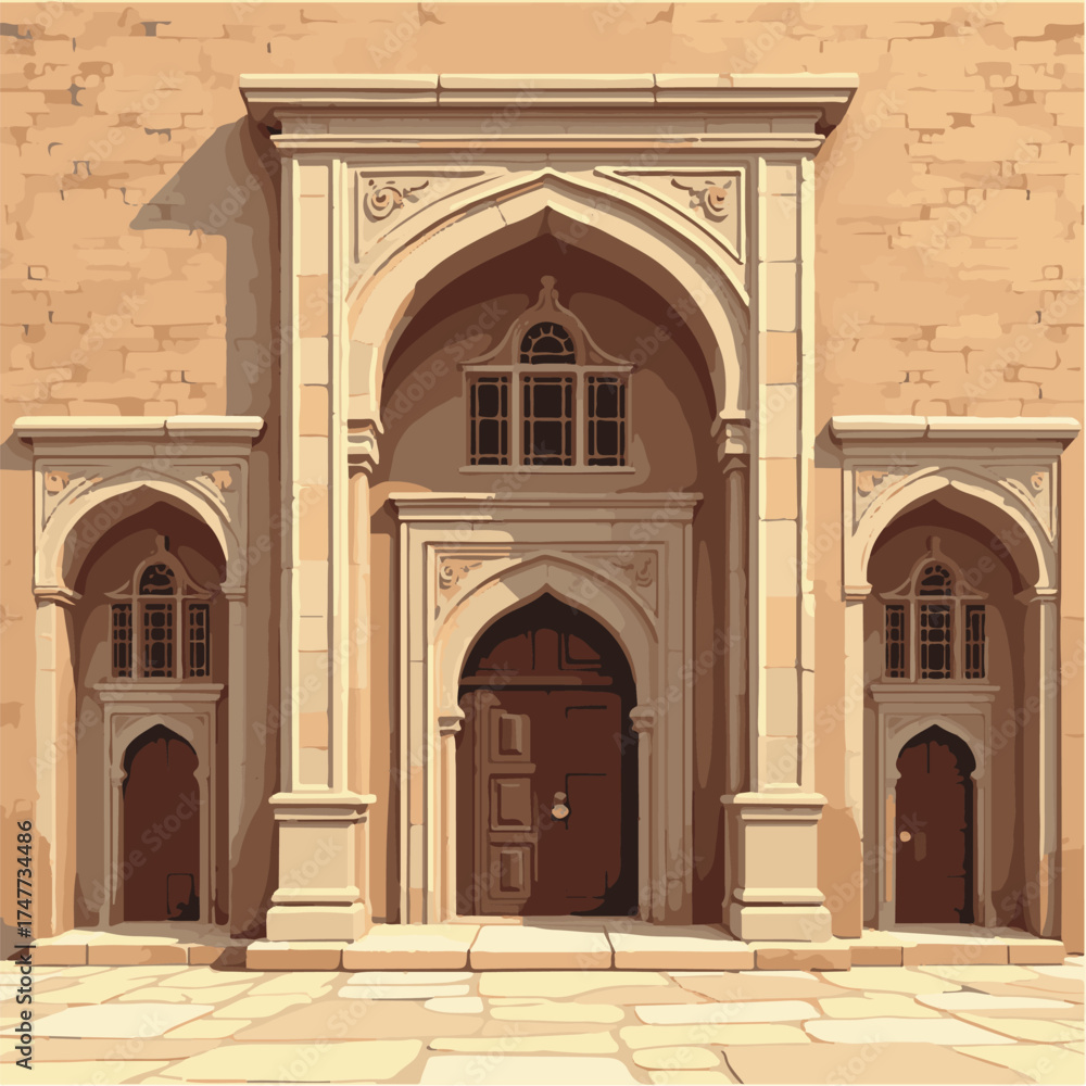 Fototapeta premium Traditional Architecture with Wooden Doors and Arches