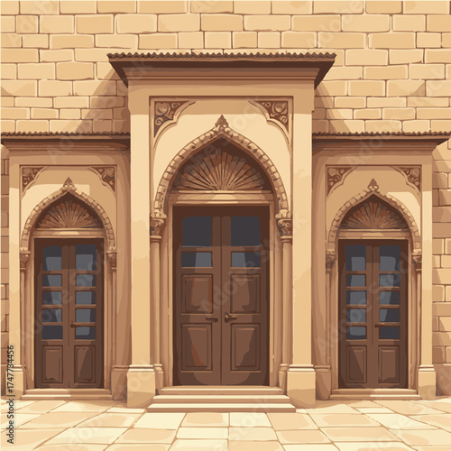 Traditional Architecture with Wooden Doors and Arches