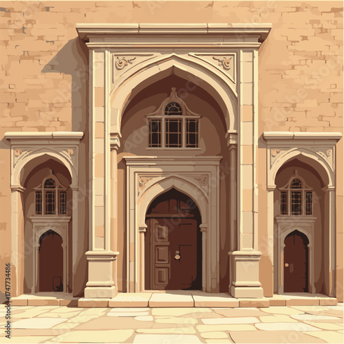 Traditional Architecture with Wooden Doors and Arches