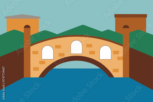 Illustration of a stone bridge over a blue river