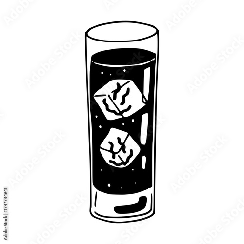 refreshing carbonated beverage with ice cubes