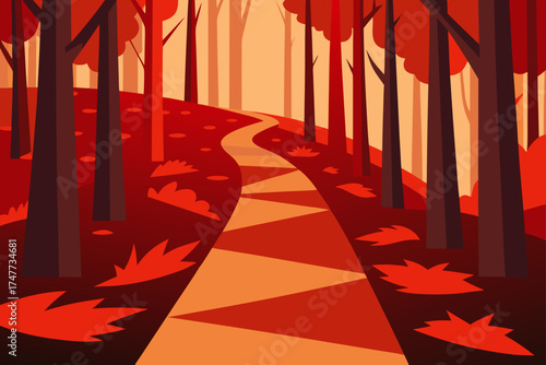A path through the autumn forest illustration art