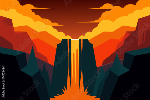 Illustration of a waterfall in a canyon landscape