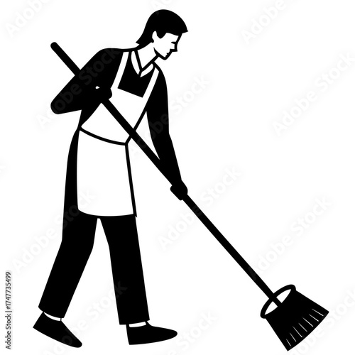 Cleaner Doing Work on White Background Vector Illustration