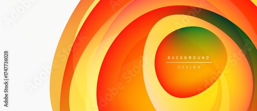Abstract vibrant layers create circular design. Orange, yellow, green hues blend smoothly. Modern background for digital projects.