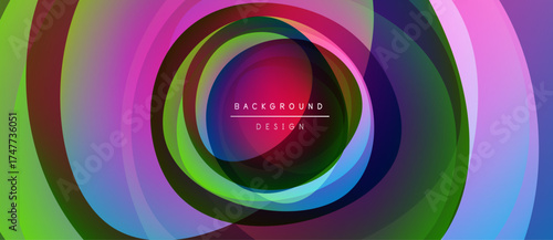 Abstract concentric circles, vibrant colors blend. Modern design, dynamic composition, central focus, text overlay present.