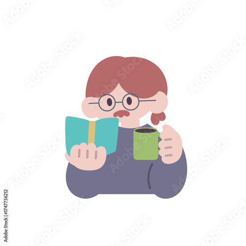 コーヒーを飲みながら本を読む男性