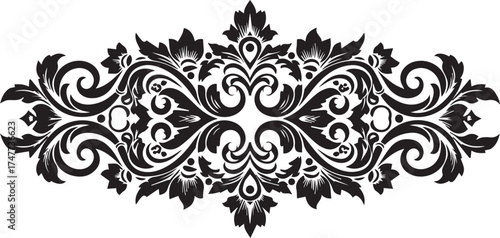 Intricate black damask floral swirl ornament decorative element vintage style vector