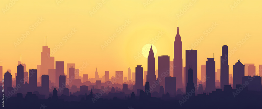 Obraz premium City skyline silhouette at sunset