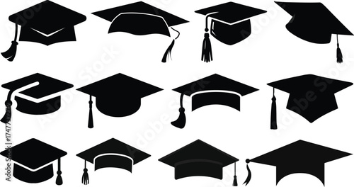 graduation cap icon set, university or college graduation hat icon, student graduation cap , student hat outline and filled vector sign. Academic cap linear and full pictogram. Education symbol, logo