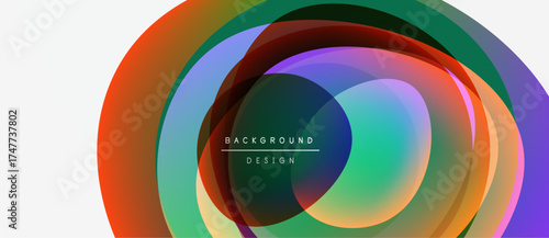 Abstract colorful circles overlap creating dynamic visual effect. Text reads background design within central area. Simple, modern aesthetic.