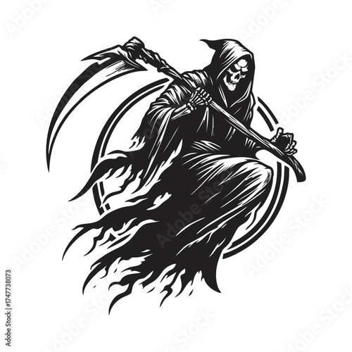 Grim Reaper with Scythe Vector Illustration