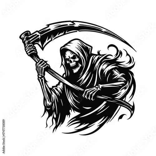 Grim Reaper with Scythe: Vector Illustration