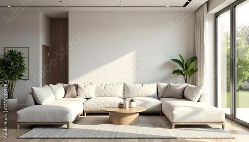 Serene Minimalist Living Room Natural Light, Clean Lines, and Calm Atmosphere Perfect for Relaxation and Contemplation
