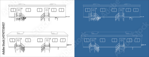 Mobile Office Trailer Blueprint Side Elevation Technical Drawing
