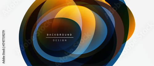 Abstract circular design. Overlapping layers create vibrant color gradients, modern aesthetic. White background provides contrast.