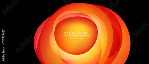 Abstract orange layers create circular design. Bright gradients suggest depth, warmth, modern aesthetic. Text reads background design.