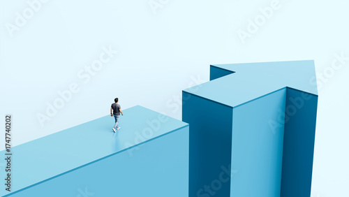 Quadro su tela Man walking across large broken arrow, overcoming gap, courage, challenge, deter