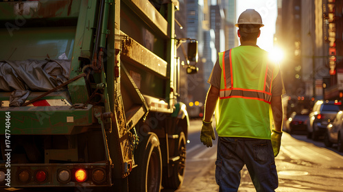 American Sanitation Worker Loading Garbage truck
