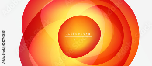 Abstract circular layers, vibrant orange hues, gradient effect. Center text reads background design. Modern, dynamic visual composition.