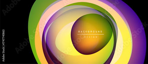 Abstract layers create vibrant circular design. Colors blend, forming dynamic visual effect. Text reads background design.