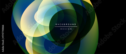 Abstract fluid shapes overlap, creating vibrant color gradients. Design features text background design centrally positioned. Modern aesthetic.