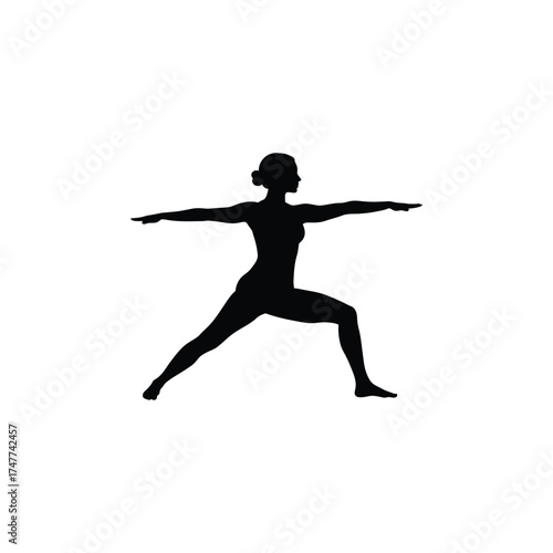 Silhouette of Woman in Warrior II Yoga Pose exercise fitness health wellness balance strength flexibility meditation practice body mind