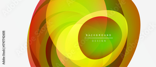 Abstract colorful layers create dynamic circular design. Bright gradients suggest movement, energy, modern aesthetic. Background element.