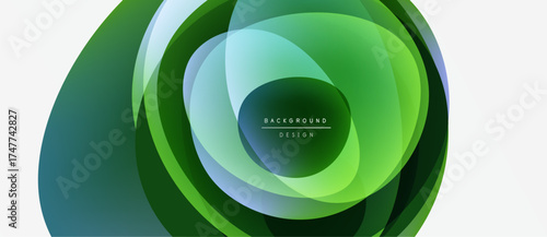 Abstract green layers create dynamic circular design. Modern, smooth gradients suggest depth, energy, innovation. Minimalist style.