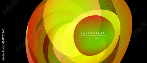 Abstract colorful layers create dynamic circular design. Bright gradients suggest movement, energy, modern aesthetic. Background text reads background design.
