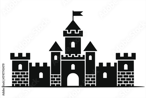 Wallpaper Mural Medieval Castle Silhouette Vector Illustration, Black and White Fortress Icon, Fairytale Palace, Historic Architecture, Isolated Graphic for Logo, Poster, Children’s Book, or Decorative Design Torontodigital.ca