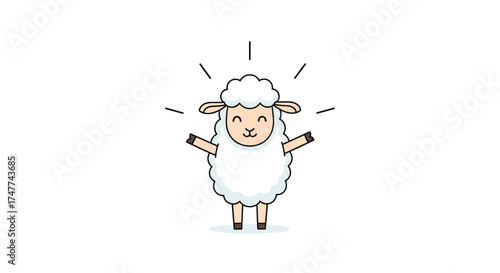 A happy little sheep with bright eyes and a wide smile is jumping.