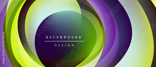 Abstract concentric circles, vibrant colors blend. Green, purple, yellow create dynamic visual effect. Modern design element.