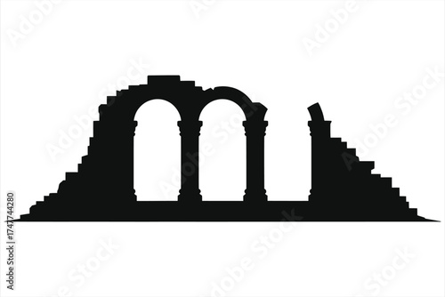 Majestic Ancient Ruins Silhouette Vector. Historic Columns & Arches for Travel, History, Architecture, Education, and Classical Cultural Designs