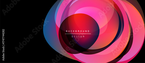 Abstract colorful layers create circular design. Vibrant gradients blend, forming dynamic visual element. Modern aesthetic, suitable backgrounds.