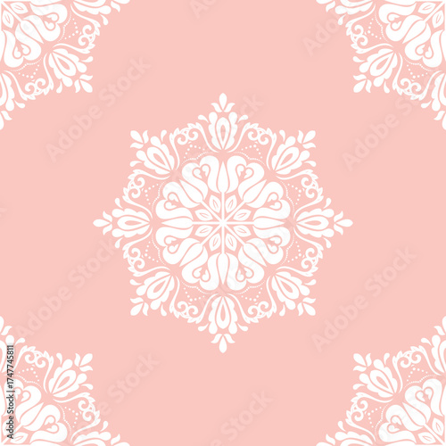 Orient classic pattern. Seamless abstract background with vintage elements. Orient pink and white pattern. Ornament for wallpapers and packaging