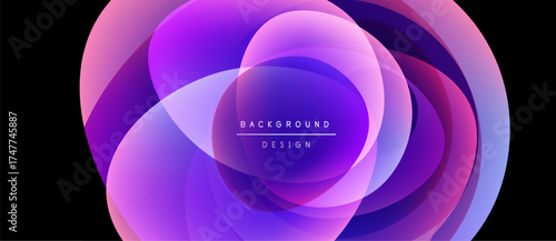 Abstract circles overlap, creating vibrant purple, pink, blue gradients. Text reads background design centered within shapes.