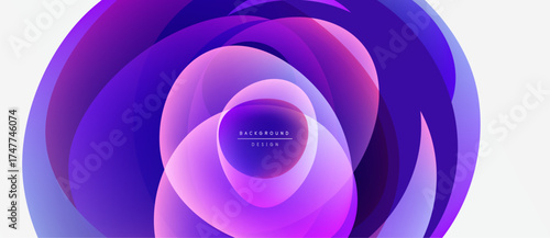 Abstract purple layers create circular design. Gradient colors blend, forming dynamic visual effect. Modern, minimalist aesthetic.