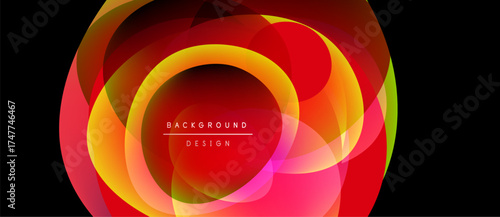 Abstract vibrant circles overlap, creating dynamic red, orange, yellow gradients. Modern design element for backgrounds, presentations.