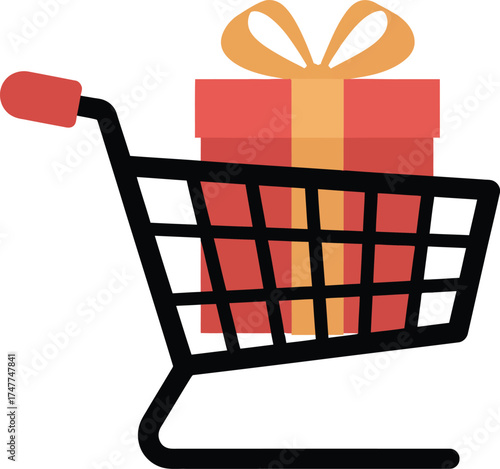 A shopping cart icon with gift boxes symbolizes e-commerce sale and buy business on a retail web store market