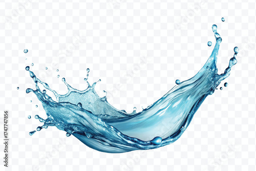 realistic 3d fresh liquid water splash in mid air cut and curve style isolated on transparent background