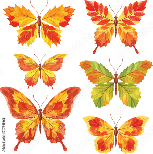 Beautiful butterflies crafted from autumn leaves for nature themed designs
